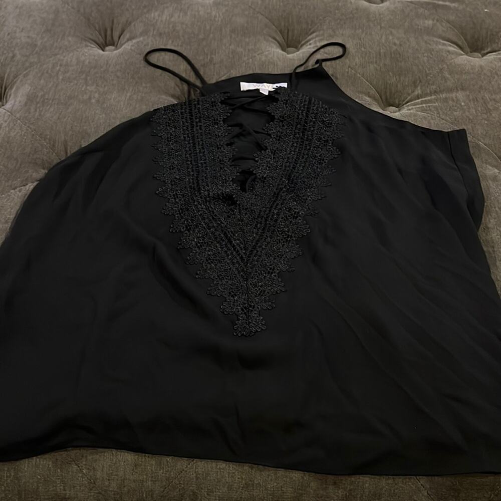 WAYF Posie strappy Camisole Tank Top Lace Criss Cross Black Sleeveless NWOT XL